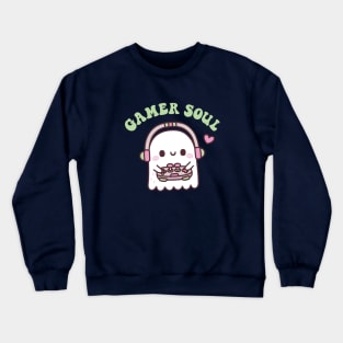 Cute Ghost Playing Video Games Gamer Soul Funny Pun Crewneck Sweatshirt